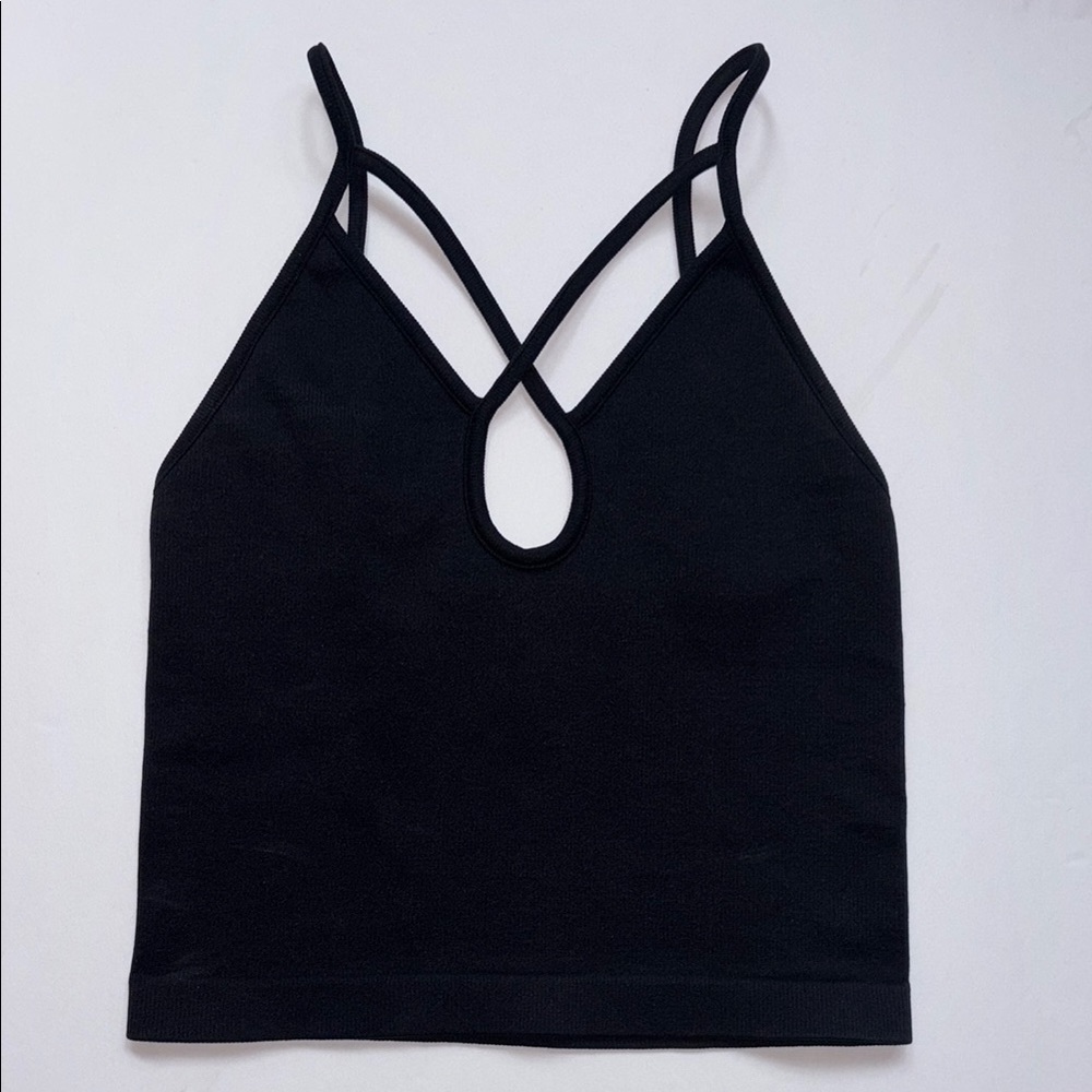 Aura Athletica Black Ribbed Strappy Crop Top Size Small